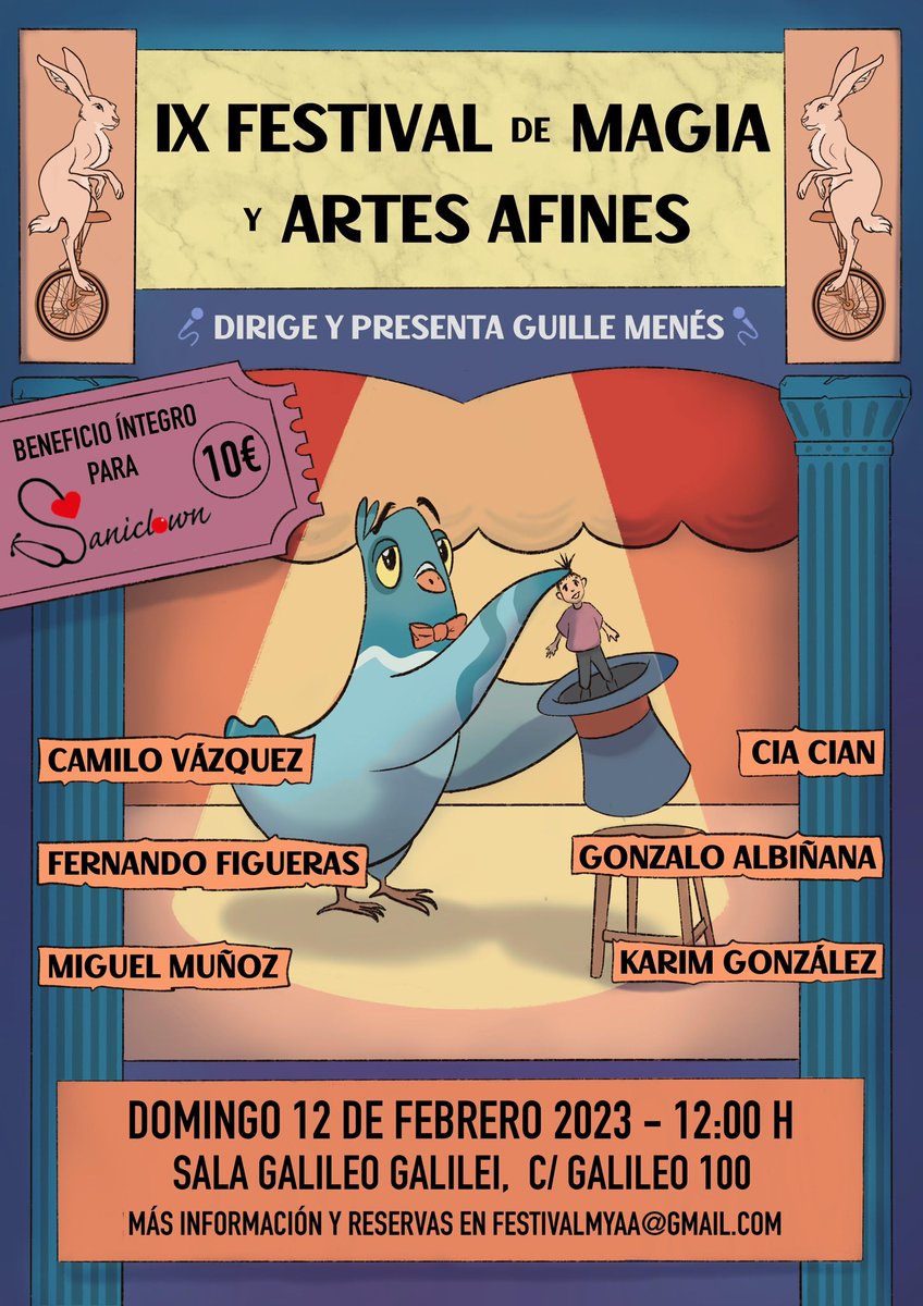 12 de febrero 12 hs grandes magos convocados por <a href="/GuilleMenes/">Guille López Menés</a> y la solidaridad de sus grandes corazones, dan un festival de magia cuya recaudación será para multiplicar sonrisas en los hospitales. Donas 10 euros y de premio conoces a los más grandes magos españoles. No faltes!