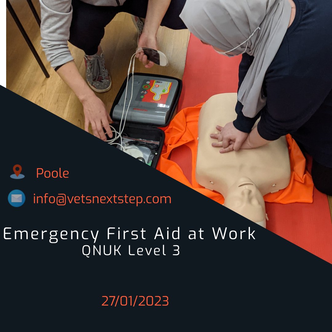 VetsNextStep's tweet photo. Need a fast ball First Aid at work qualification?!
We still have a few spaces available this Friday!

Drop us an email today on
📧 info@vetxnextstep.com 
course fee - £70 
 #Firstaid #firstaidtraining #poolefirstais #firstaidcourses #training #learn #skills #newskills #exmilitary https://t.co/ABLpv3FRi7
