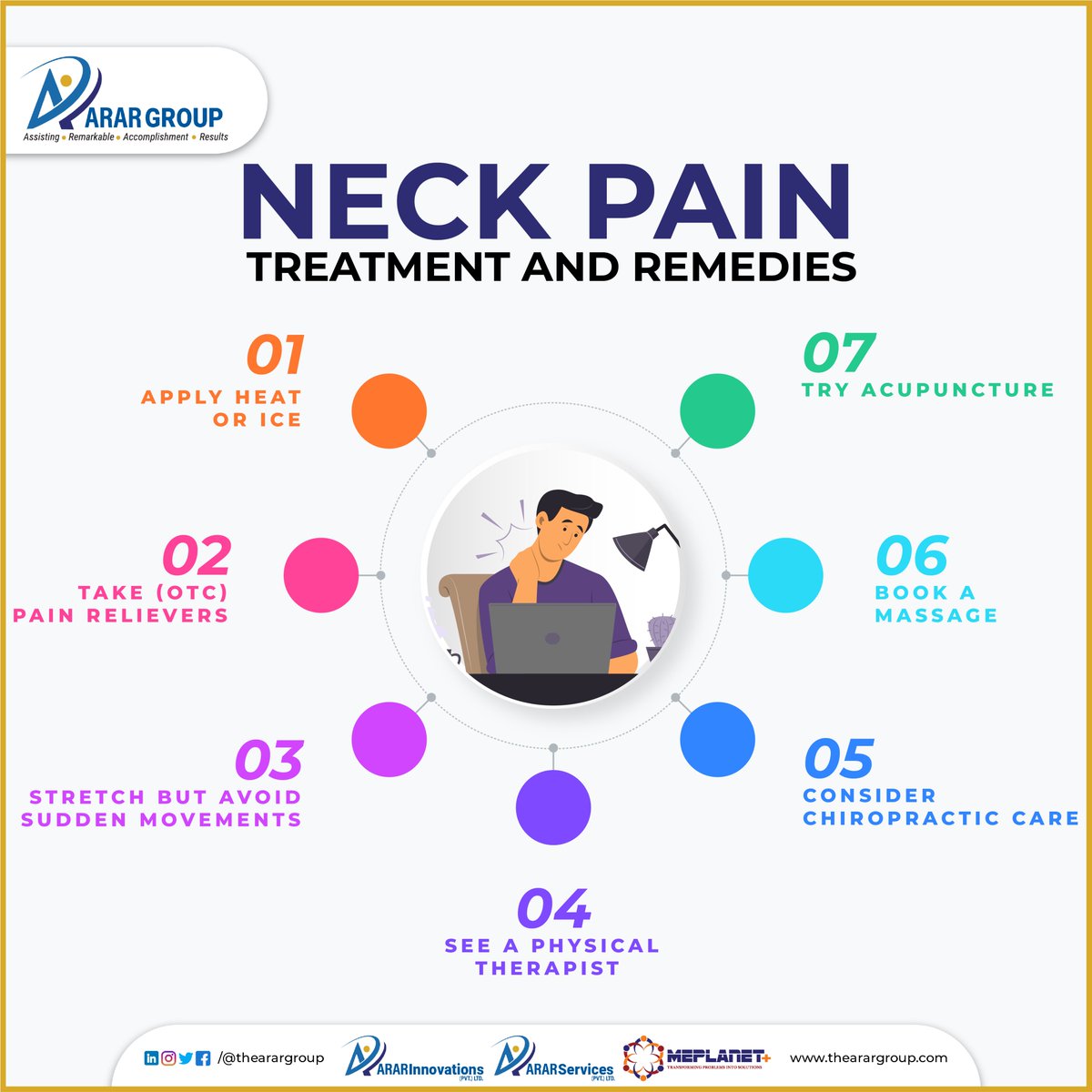 arar_group's tweet photo. Neck pain is a pain in or around the spine beneath your head, known as the cervical spine. Neck pain is a common symptom of many different injuries and medical conditions.
#ArarGroup #ArarServices #ArarInnovation #MEPLANET+ #neckpain #backpain #chiropractor #chiropractic https://t.co/sWVf8pWG2S