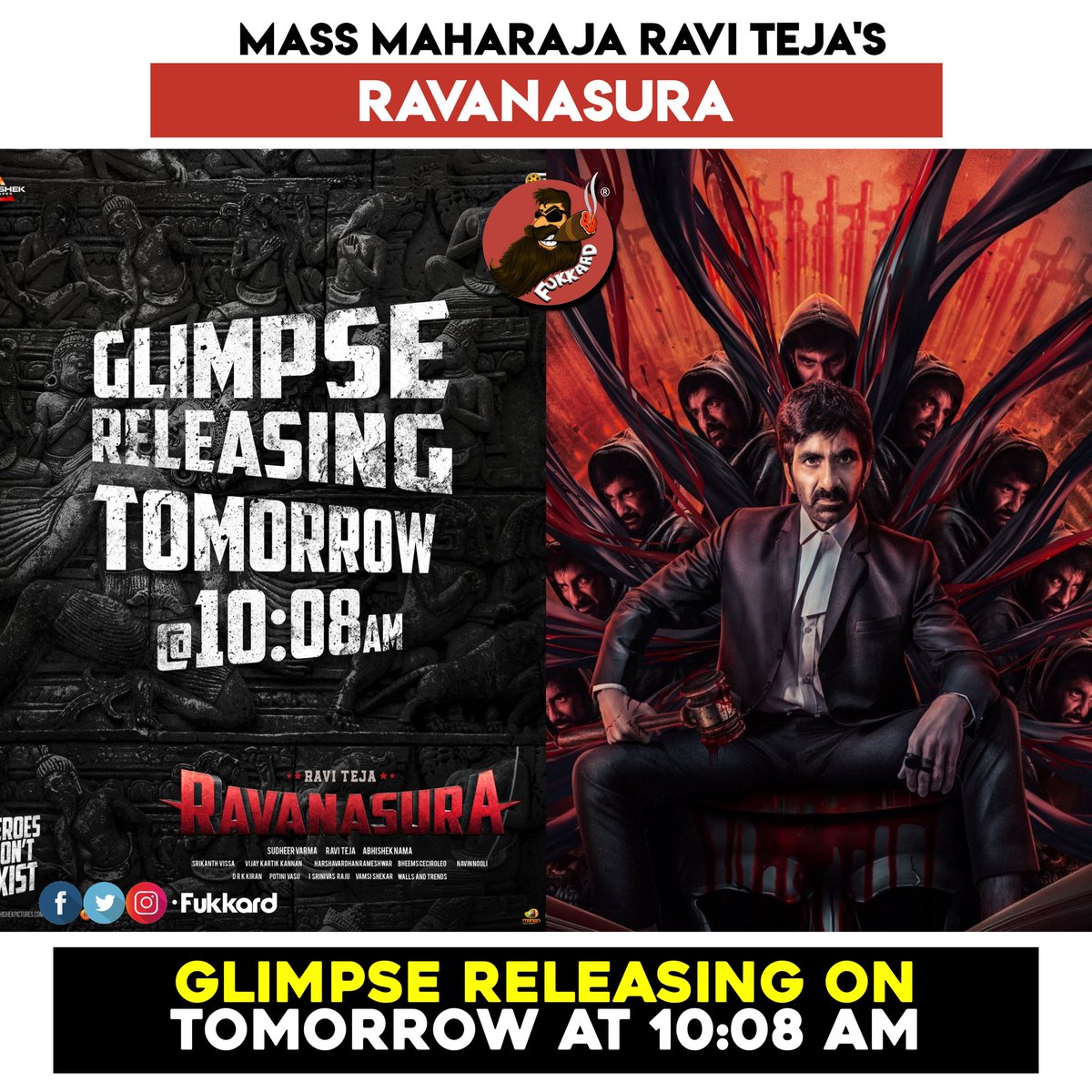 Glimpse of Mass Maharaja's
#Ravanasura Releasing tomorrow @ 10:08AM.

@RaviTeja_offl #Ravansuramovie