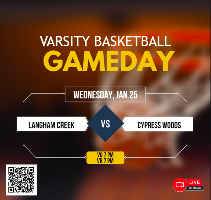 🚨 Varsity Basketball
🏀 Langham Creek
🆚 Cypress Woods
📅 Wednesday, Jan 25
⏰ 7pm
📺 Live Streaming ballertv.insidethegames.live/hsb.php
Ticket Link:  bit.ly/3QrhWCw
<a href="/langhamcreekhs/">Langham Creek High</a> <a href="/LanghamWbb/">LanghamWBB</a> <a href="/jmtz10403/">Jose Martinez</a> <a href="/LanghamHoops/">Langham Creek Hoops</a> <a href="/CyWoods212/">Cypress Woods HS</a> <a href="/CW_Athletics/">Cy Woods Athletics 212</a>