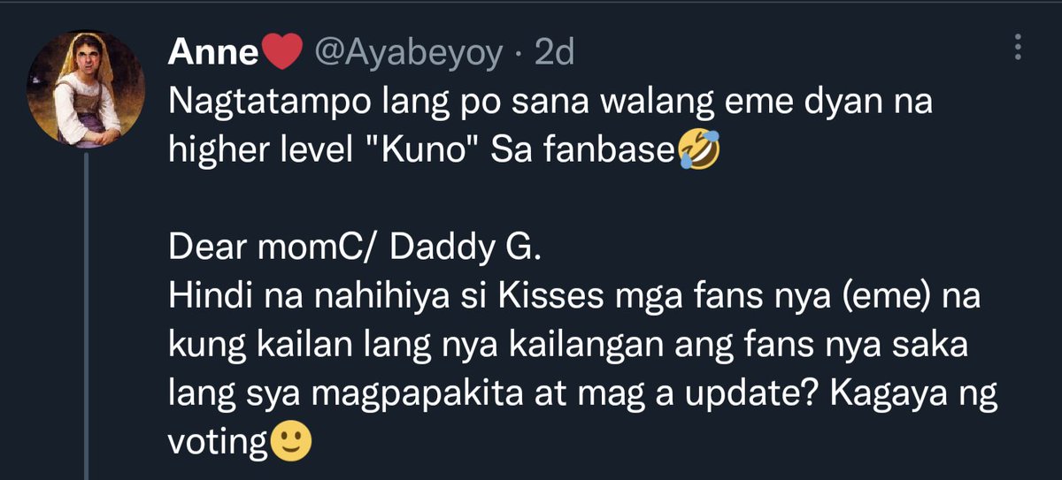 SHITABOLS's tweet photo. Hahaha cyst natumbok mo.
Naku lodi kisses delavin bakit naman ganun. nandyan ka lang pala kapag may kailangan ka sa fans. Pag nakuha na ang gusto, nawawala nanaman 😢 @KissesDelavin
#KissesDelavin https://t.co/j5bTa9hmtg