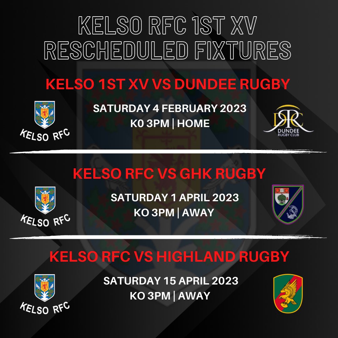 KelsoRugby's tweet image. Details of this weekends fixtures below. Also details of Kelso RFC 1st XV rescheduled games. ⬇️

@Kelso_Quins @KelsoHS @KLRFC15 

⚫️⚪️

@LandRoverKelso 

#OneClub #OneCommunity