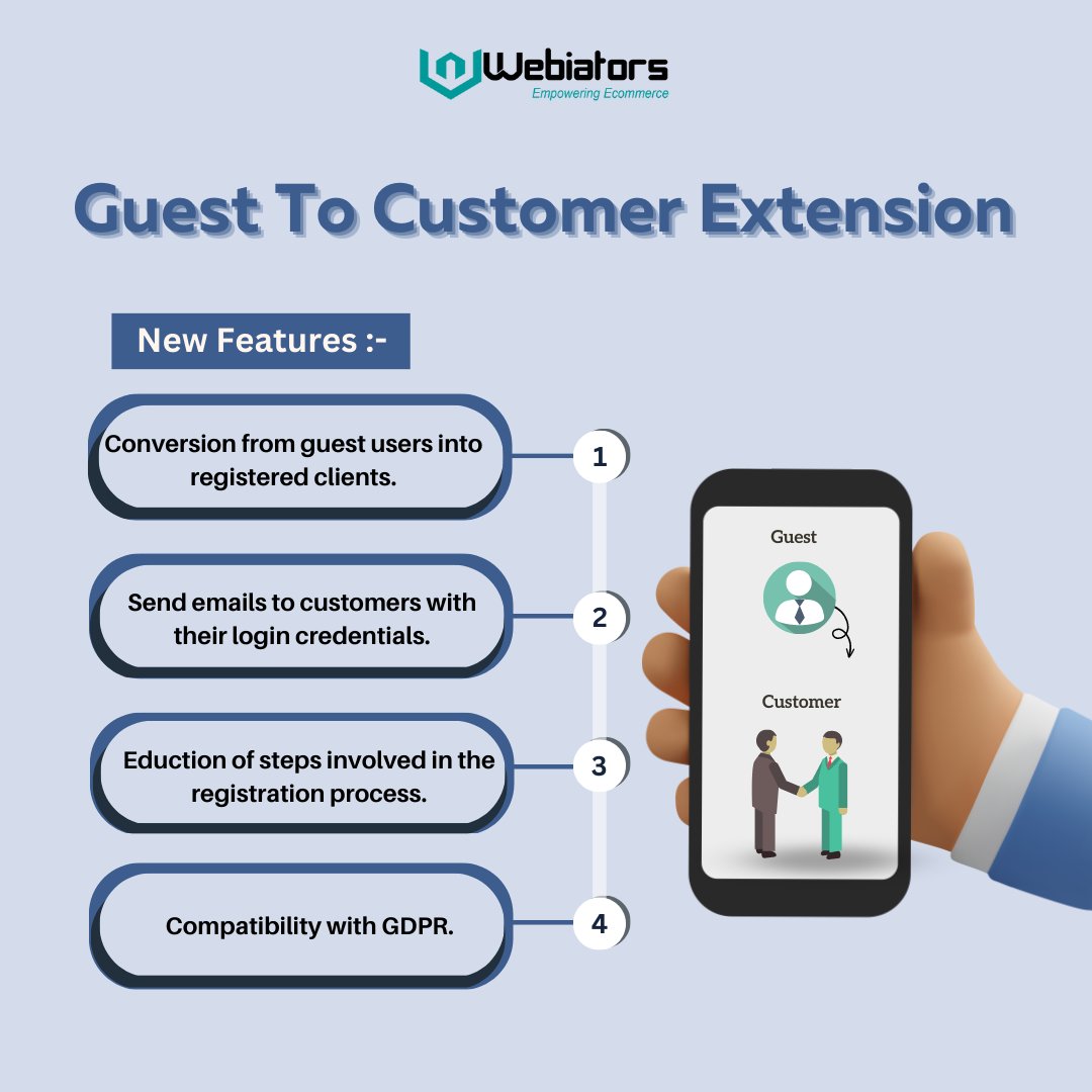 webiators's tweet image. Magento Guest to Customer extension is the best way to create a stunning customer experience by converting guest orders into customers.
Grab your extension for boost sales conversions from webiators.
#webiators #magento2extension #magento #guesttocustomerextension