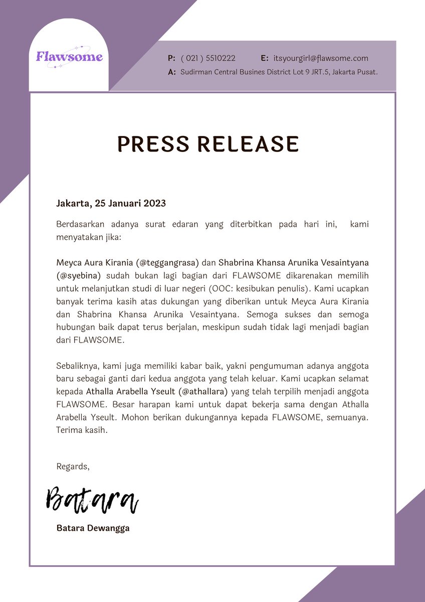 ㅤ
ㅤ
✧ FLAWSOME ✧

PRESS RELEASE – 25 Januari 2023
ㅤ
ㅤ