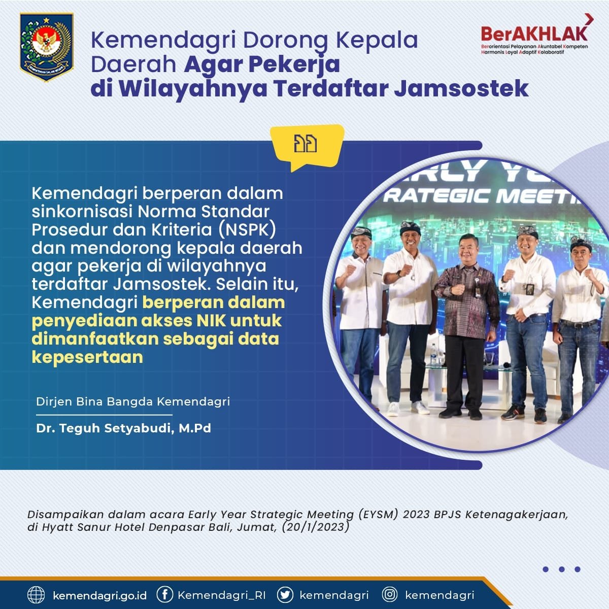 Teman Praja, Kemendagri terus mendorong seluruh pemerintah daerah agar para pekerja di daerahnya terdaftar perlindungan Jaminan Sosial Ketenagakerjaan (Jamsostek) Untuk info selengkapnya, cek postingan berikut ya! #kemendagri #infokemendagri