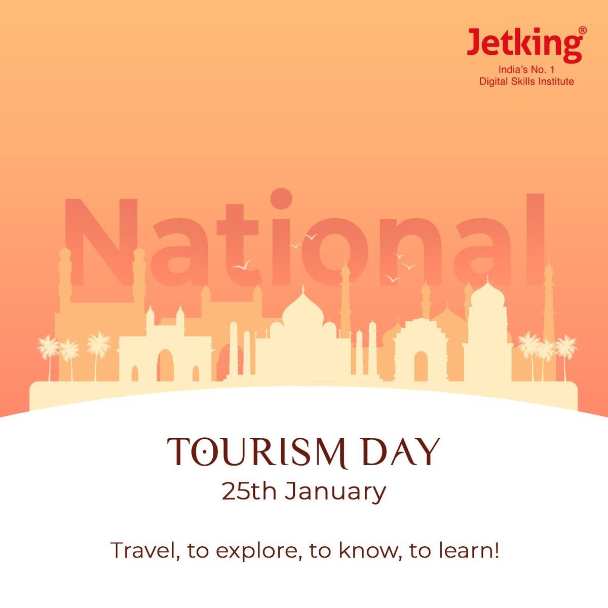 On National Tourism Day, let's explore India's glorious history, vibrant culture, magnificent scenic beauty, monuments, palaces, temples, and mountains which attract tourists from across the globe.
.
.
.
.
#NationalTourismDay #TourismDay #India #IncredibleIndia #JetkingChandigarh