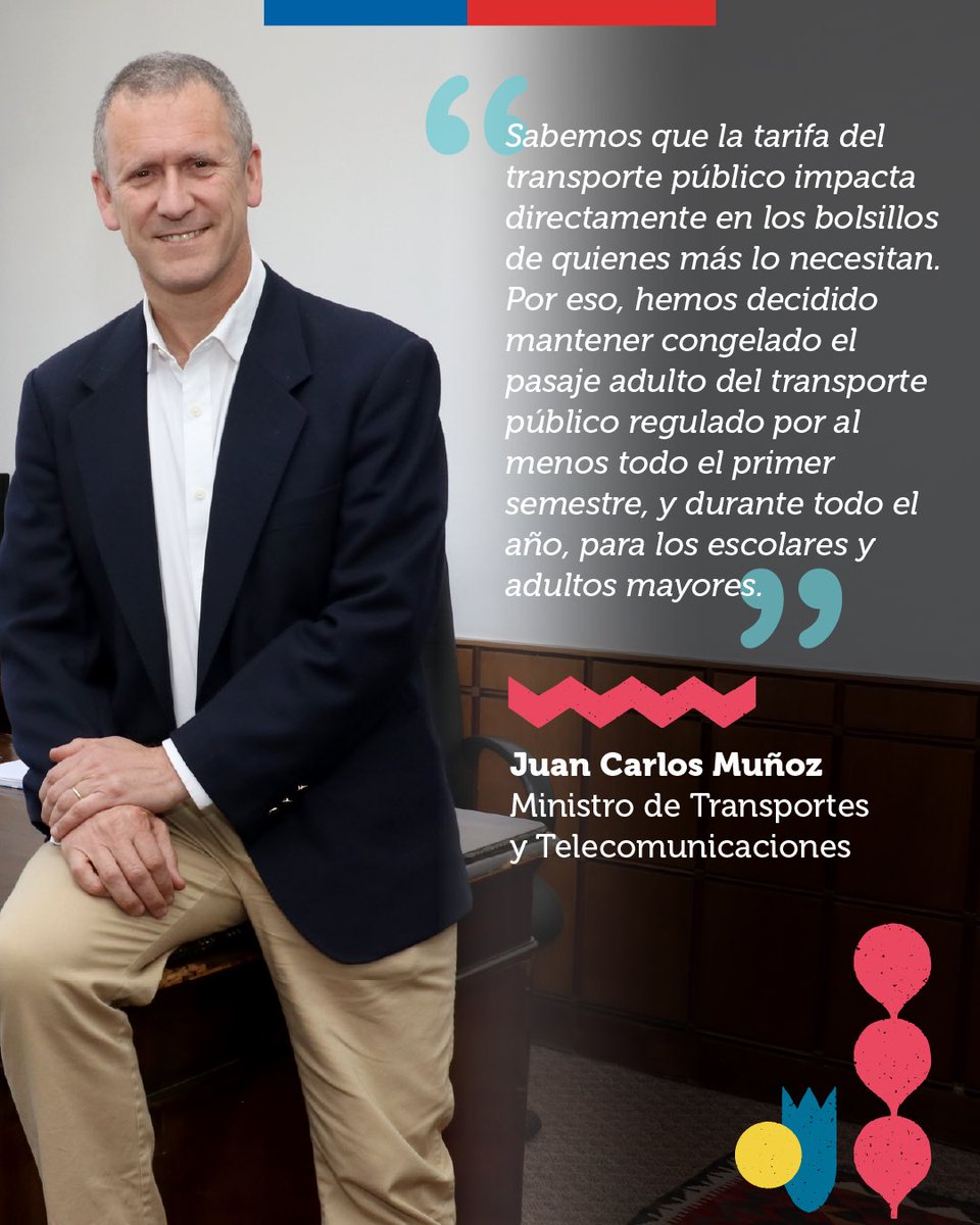 MTTChile's tweet photo. Como Gobierno nuestra prioridad son las personas. 

Por eso, hemos decidido mantener congeladas las tarifas del transporte público regulado al menos durante todo el primer semestre de 2023. 

Y para estudiantes y adultos mayores, el congelamiento será por todo el año. https://t.co/nSUbjOUo6N