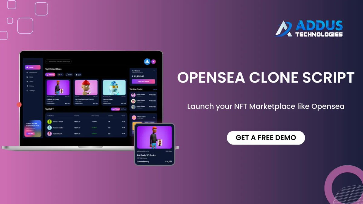 addustech's tweet image. Get ready to launch a p2p #NFTMarketplace like open-sea.
we at #Addus a leading NFT Marketplace development company offers a ready-made #Openseaclonescript with advanced features.
Try a free demo @
buff.ly/3H0UR5k