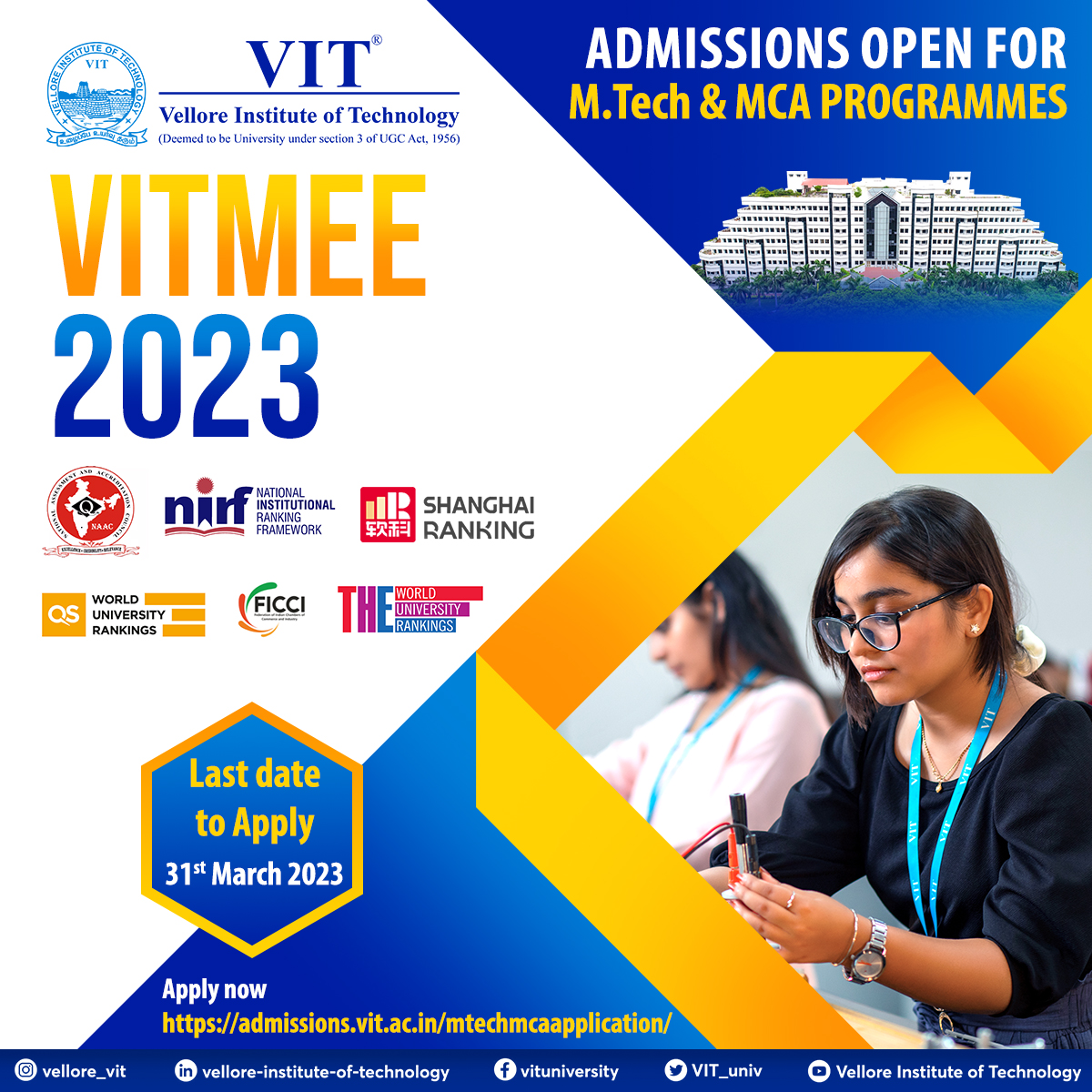 VIT_univ's tweet photo. It's time to take your dreams to the next level with Master at #VIT.
Visit https://t.co/R0kdQX0Uri to register.
#MTech #MCA #Masters #PGAdmission #PostGraduatePrograms #MasterStudies #Admissions2023 #VelloreInstituteofTechnology https://t.co/ODwU55HGoc