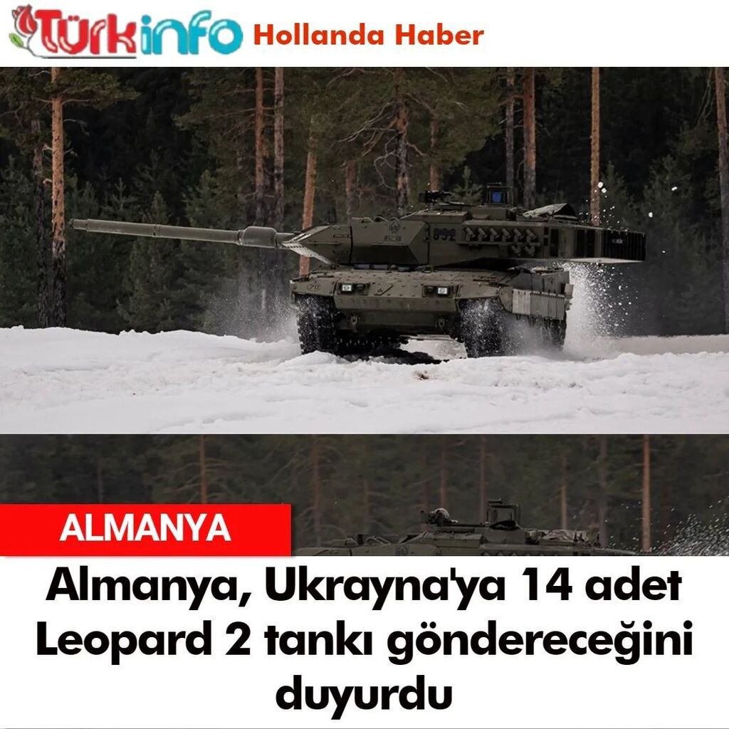 turkinfo's tweet photo. Almanya, Ukrayna'ya 14 adet Leopard 2 tankı göndereceğini duyurdu
Almanya'da Şansölye Olaf Scholz hükümeti Ukrayna'ya Leopard 2 tanklarını tedarik edeceğini duyurdu.
#leopard #tank #panzer #german #ukrainian #ukraine #poland #russia #army #war #tanq… https://t.co/2hBUc9RG5T https://t.co/rmw7fG5BRt