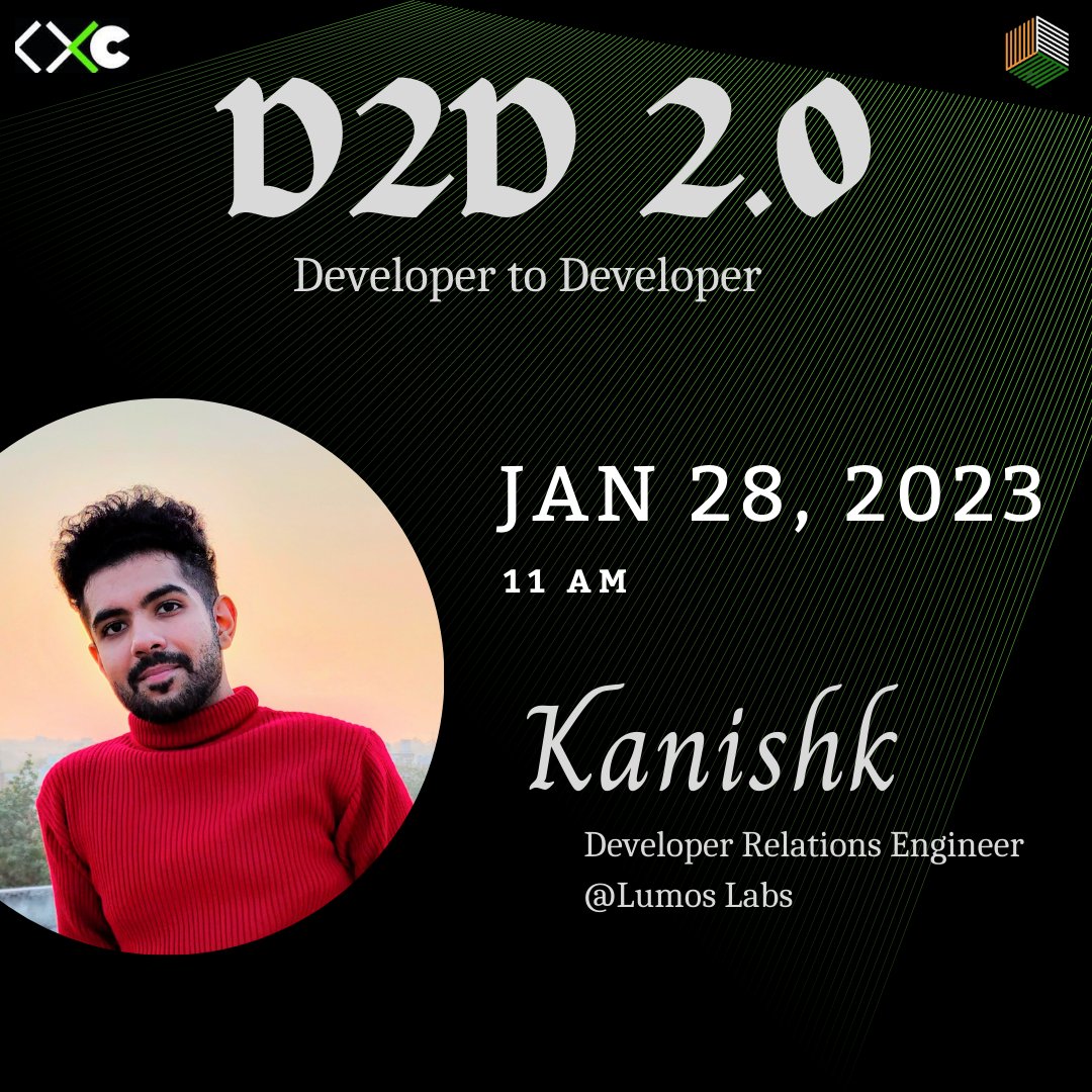 We are delighted to announce 
<a href="/kanishkkhurana/"></a> as our speaker for D2D 2.0.

𝐊𝐚𝐧𝐢𝐬𝐡𝐤 𝐊𝐡𝐮𝐫𝐚𝐧𝐚 will be sharing his journey as a DevRel and will be giving us an insightful session on '𝐊𝐢𝐜𝐤𝐬𝐭𝐚𝐫𝐭 𝐃𝐚𝐩𝐩 𝐃𝐞𝐯𝐞𝐥𝐨𝐩𝐦𝐞𝐧𝐭'.