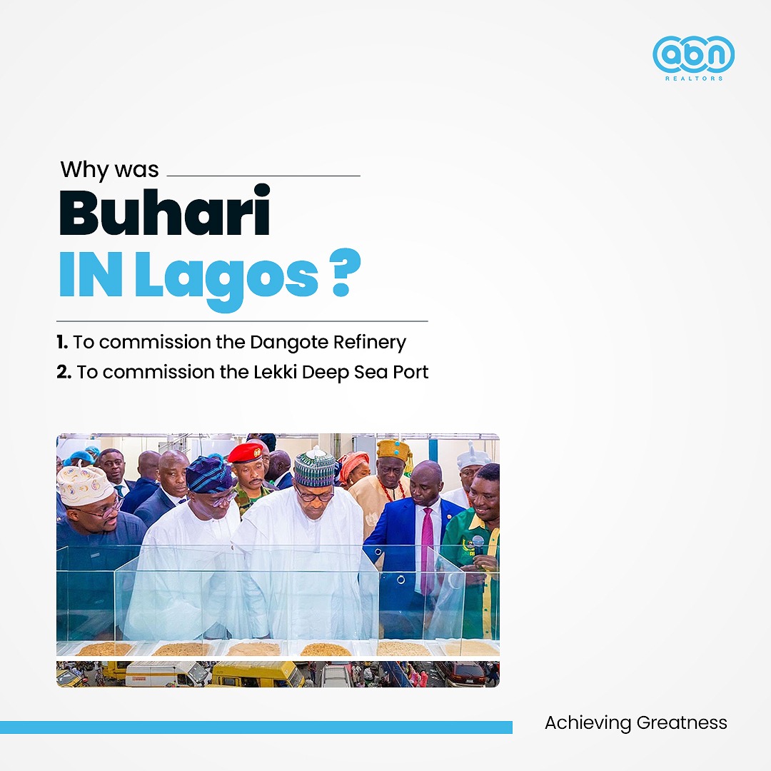 AbnRealtors's tweet photo. There are exciting things happening in Ibeju Lekki! President Buhari just commissioned the Dangote Refinery. 

This development and other recently commissioned projects such as the Lekki Deep Sea Port will create over a 100,000 jobs https://t.co/MMTu5JlNKc