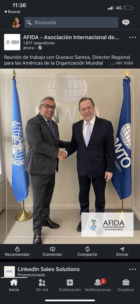 Reunión de trabajo con Gustavo Santos, Director Regional para las Américas de la Organización Mundial del Turismo <a href="/UNWTO/">UN Tourism</a> con el objeto de estrechar lazos de cooperación, poniendo en valor el sector ferial de las Américas, actor fundamental del turismo mundial 🤝🌎