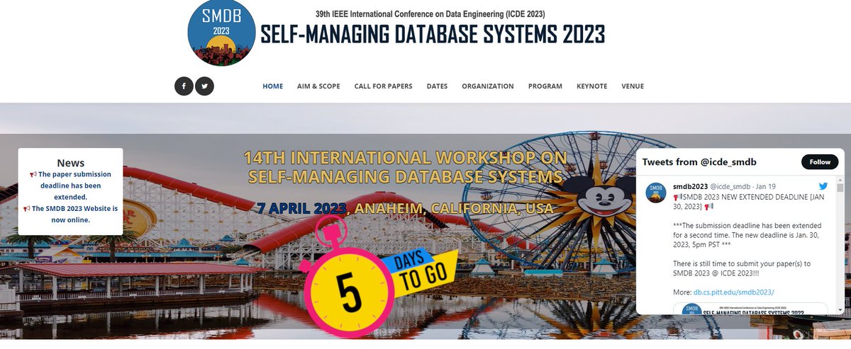 icde_smdb's tweet photo. 🔥5 days until the submission deadline!🔥

📢The submission deadline is Jan. 30, 2023📢

There is still time to submit your paper(s) to SMDB 2023 @ ICDE 2023!!!

More: https://t.co/pPSPFi4XQ3 https://t.co/T8iIH8OiTR