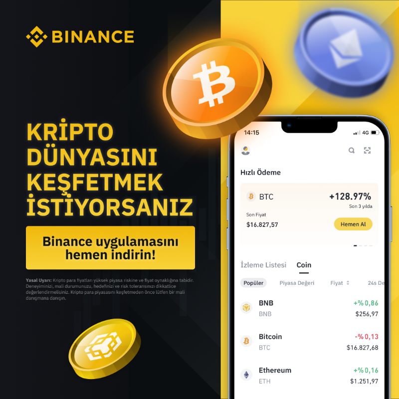binance's tweet photo. Binance uygulamasını indirerek ilk kripto paranızı hemen alın!
