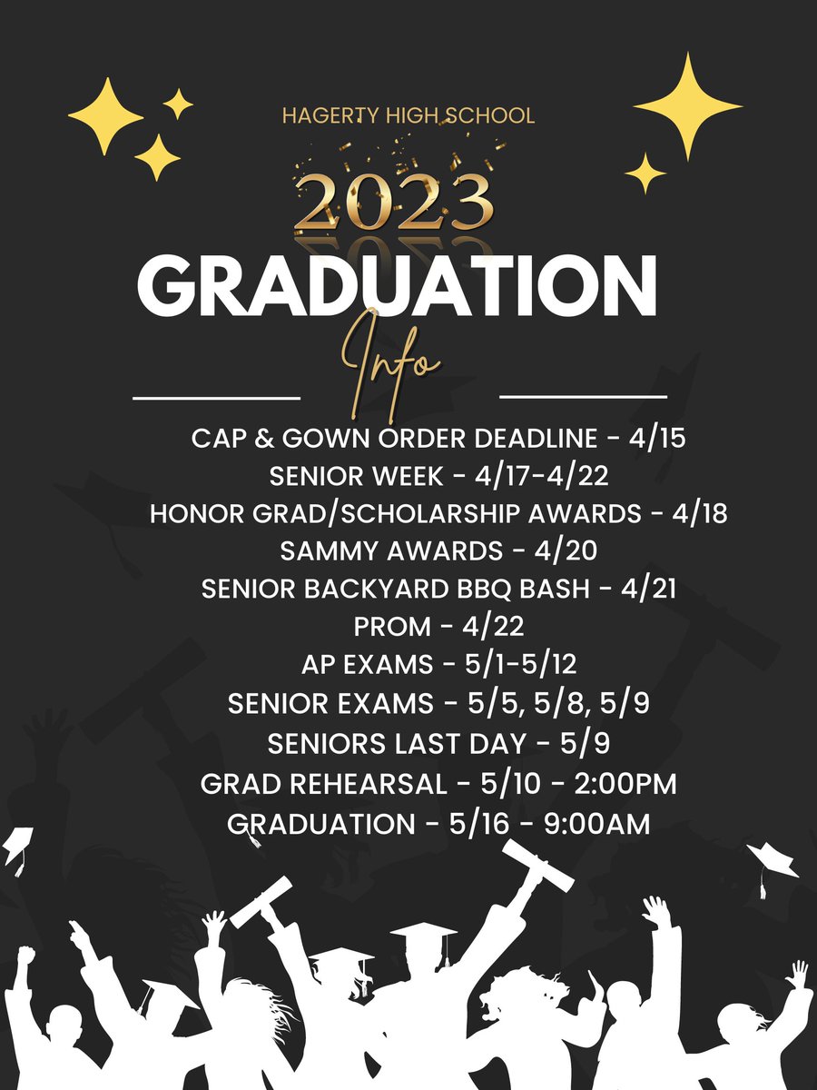 The countdown is on for our Seniors! See below for important dates. Graduation ticket info is still being determined...stay tuned!! 🥳🎓
