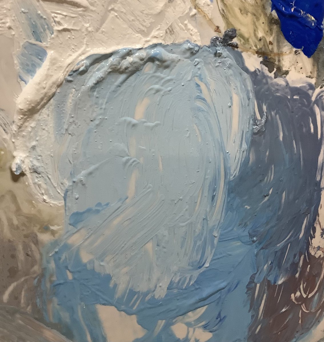 JCheall's tweet photo. Sky palette of the day. #titaniumwhite #cobaltblue #pthaloblue #cadmiumred #painting #acrylic #art #fineart #contemporaryart https://t.co/T3mAKuVGBd