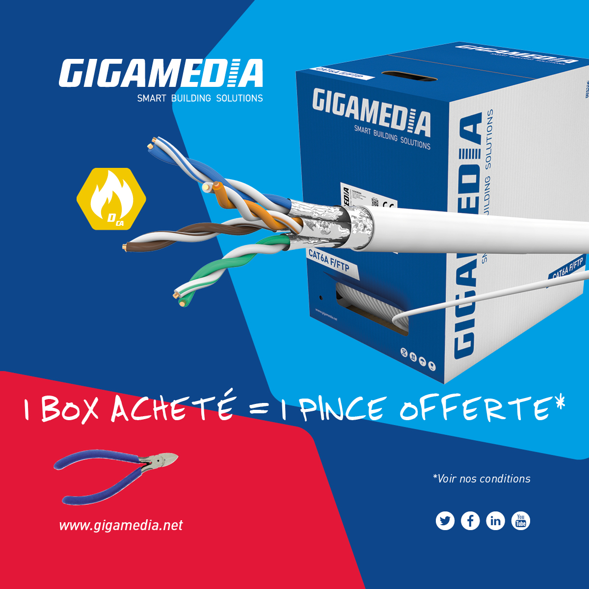 GIGAMEDIA_NET's tweet photo. C’est dans la boîte !
Profitez de l'offre découverte 1 box CA6A F/FTP 200 m acheté = 1 pince coupante offerte* 
Une solution simple, efficace &amp; pérenne en support de toutes vos applications !
👉 https://t.co/8dFTs6BqaO

 #REXEL #smartcity #smartbuildings #réseaux #fibreoptique https://t.co/H6pslkSwPr