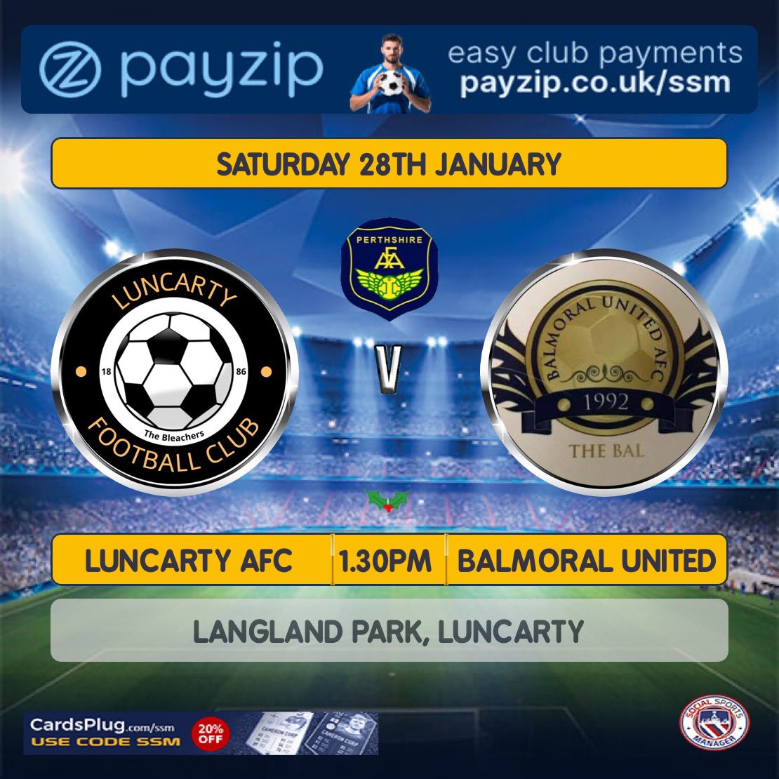Next Fixture:

📅 - 28 Jan

🏆 - Perthshire Cup 2nd Round 

🆚 - Luncarty AFC

📍 - Langlands Park, Luncarty

⏰ - 1.30pm

All support welcome and appreciated. 

You can also follow us on Instagram 👉🏻 @balmoralunitedafc

Facebook 👉🏻 Balmoral Bill

MTB