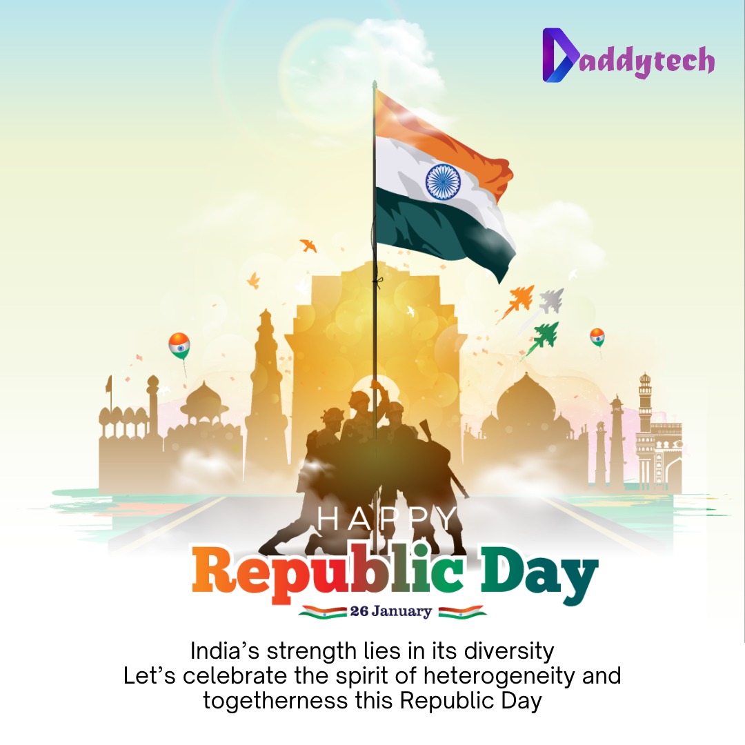teamdaddytech's tweet photo. Happy 74th Republic Day from Team @teamdaddytech 
#HappyRepublicDay #India #Patriotic #CelebrateFreedom #26thJanuary #NationalHoliday #CulturalPrograms #NationalPride #HappyRepublicDay #India #IndependenceDay #74threpublicday https://t.co/JxXVti6NG1