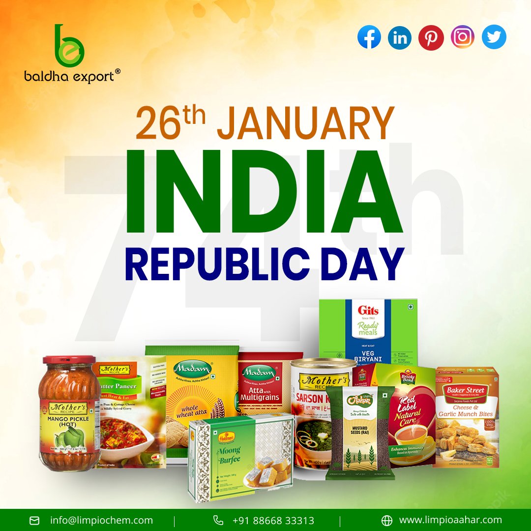 26th January India Republic Day
-
#aahar #limpio #limpioaahar #BaldhaExport #indianglossary #logistics #shipping #cargo #india #exporter #republicday #india #republicdayindia #airfreight #FMCG #fmcgproducts #instagood #happyrepublicday #indian #national #republic