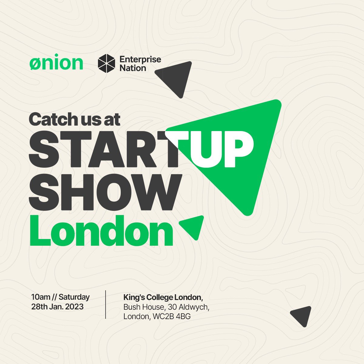On Saturday, we will be at the #StartUpShow in London, hosted by <a href="/e_nation/">Enterprise Nation</a> 

Come chat with us and learn more about the Onion App ahead of our launch.

Unable to make it to the event and still wanna learn more about Onion? Visit our website and request a demo.

See you soon!