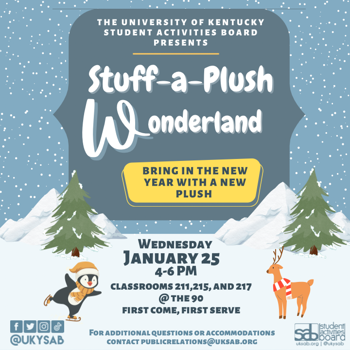 Stuff-A-Plush in Wonderland is your chance to get a FREE do-it-yourself stuffed animal. Get in line @ The 90 today in rooms 211, 215, and 217. Supplies are limited, so it is first come, first serve for this event that lasts from 4:00-6:00 pm!❄️☃️🧸