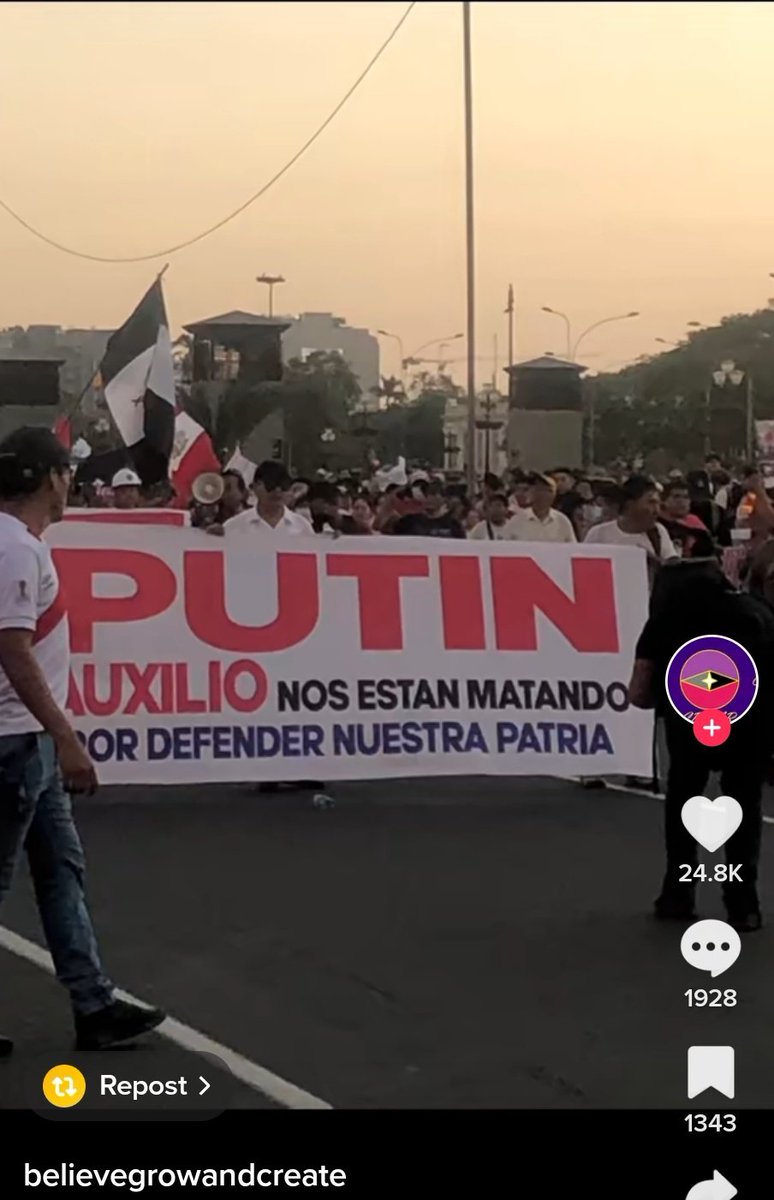 upholdreality's tweet photo. 👀 Protest sign in Peru: "Putin, help. They are killing us for defending our fatherland." https://t.co/xRDsss9Qr8