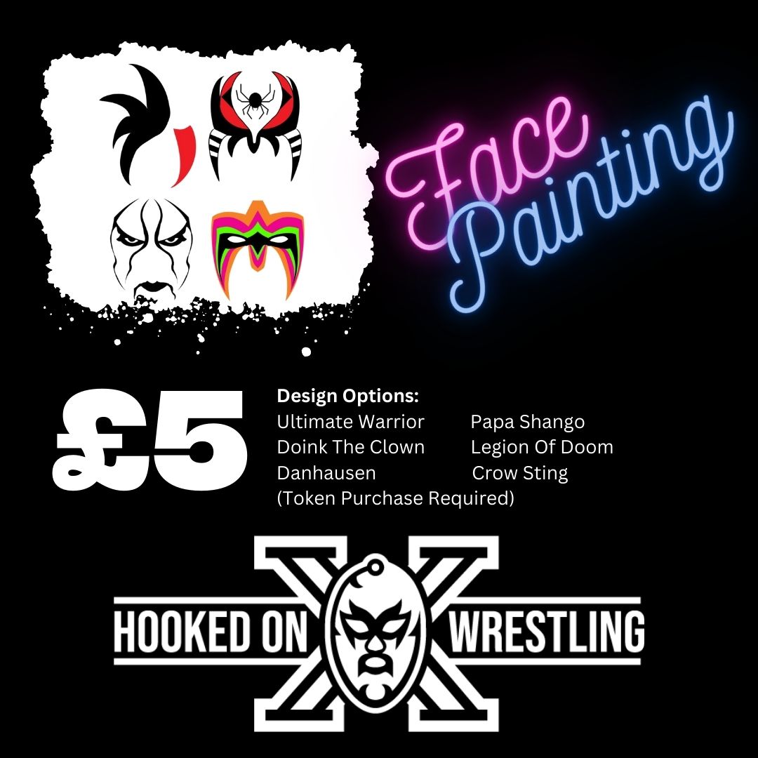 HOWrestlingUK's tweet photo. TONIGHT at our @BoxparkWembley #RoyalRumble party with @WrestleTours, we have hired face-painters to help you get even more in the mood by rocking an iconic wrestling paint design!

Only £5 each but slots will be sought after so get in early. From 8:30PM! #HOW10 https://t.co/DK4Tyrumzr