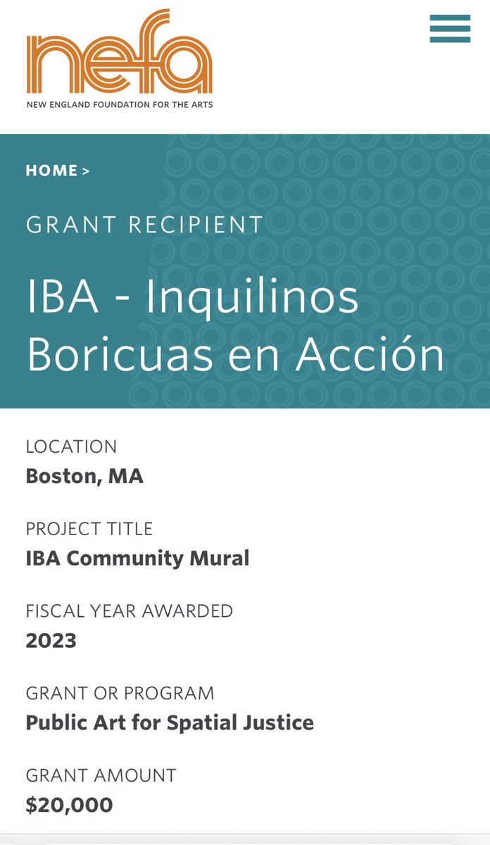 VanessaVcrosado's tweet image. Thank you @NEFA_Boston for the support and investment!  We can’t wait to work with 🇵🇷 artist Christian Roldán in creating this new community mural in @IBA_Boston’s #VillaVictoria 🙌🏾 #IBAarts #letsbuildit