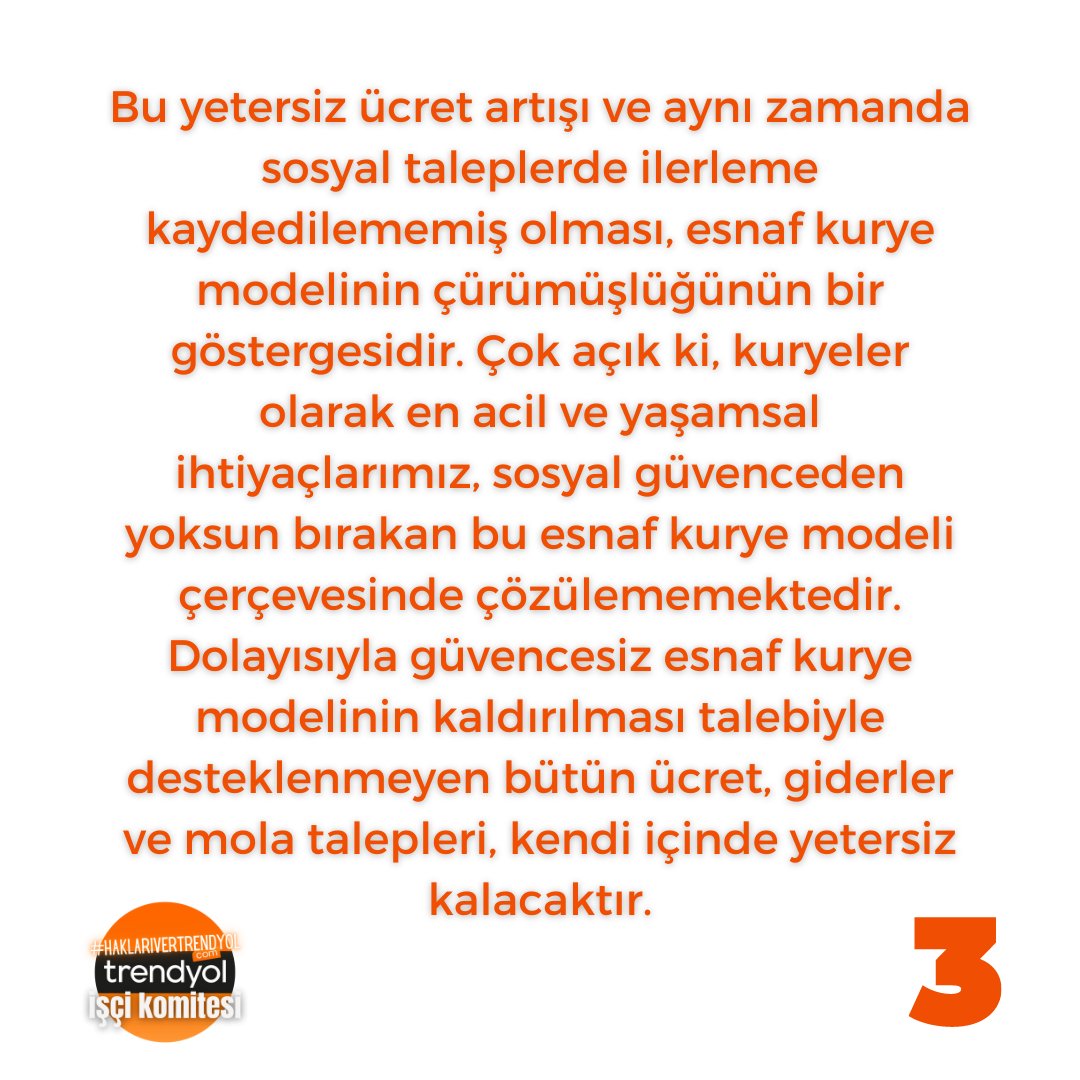 TrendKomitesi's tweet photo. Trendyol İşçi Komitesi açıklaması:

1⃣ - TİK olarak geçtiğimiz hafta başlayan seferberliğimizin bir parçası olduk ve bu mücadeleyi ilerletmek için çalıştık. Kuryelerin mücadelesi sonucunda, hak edişlerin Temmuz 2022’ye göre %60 artması ve...

[1/9]

#TrendyolZam
#TrendyolGoZam https://t.co/i1u3uIVh8O