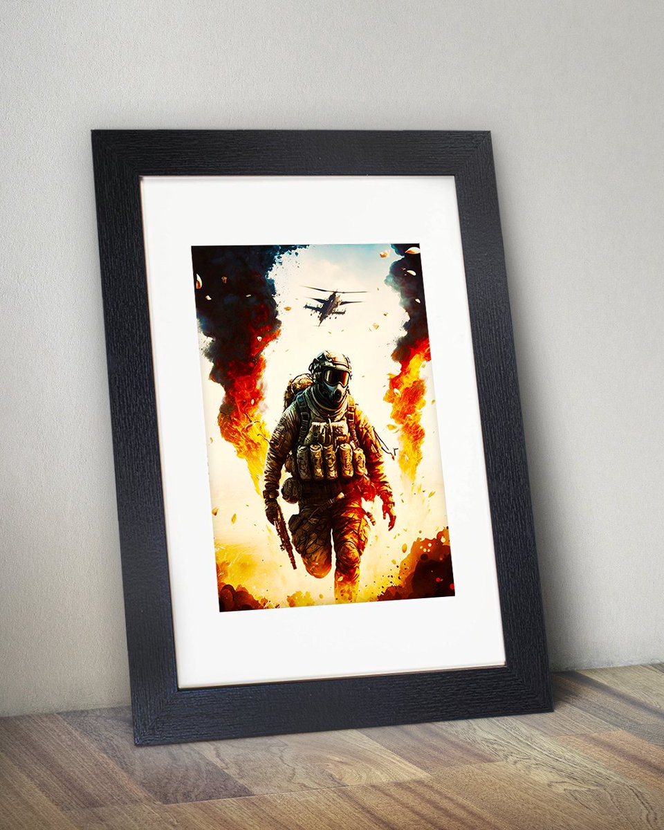 🚨PRODUCT SPOTLIGHT🚨 "Runner In The Blaze" Framed print from our #FPS collection is one of our product spotlights this week! remember you can get 20% off using code WORX20LAUNCH. These high-quality prints will transform your setup. #artprints #GamingSetup #gamingdecor