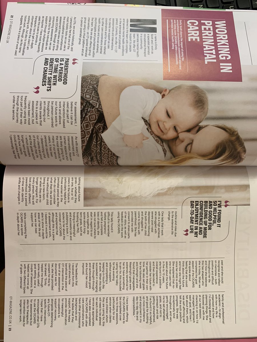 I’m so proud to say that I have been published in the @ot_magazine talking about the use of #OCAIRS in #PerinatalMentalHealth @CPFT_Perinatal @CPFT_NHS