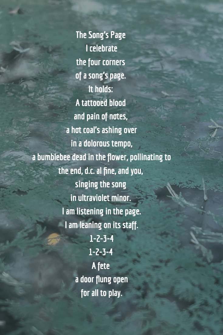 telliowkuwp's tweet photo. The Song’s Page 
 I celebrate 
the four corners 
of a song’s page. 
It holds: 
[MORE IN IMAGE]  https://t.co/qO7zLylxk6
#smallpoems #netnarr #clmooc https://t.co/HcGPKuMt72