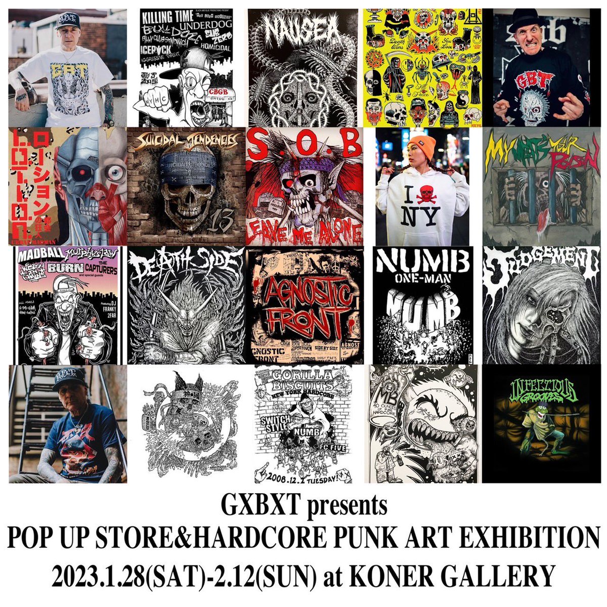 DJ_ZAKU's tweet photo. GxBxT presents HARDCORE PUNK ART EXHIBITIONが日本上陸！
名古屋koner galleryで開催します
初日の1/28は自分もOPENING DJやります
当日は観て聴いて楽しんで下さい💪💪 https://t.co/oAo8HUMLRr