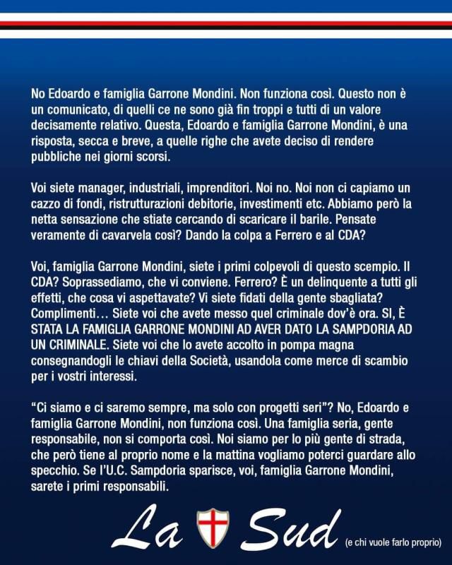 Garrone mondini non v'è la potete cavare così VOI SIETE GLI UNICI RESPONSABILI NON POTERE SCARICARE LE VOSTRE COLPE AD ALTRI GLI UNICI RESPONSABILI SIETE VOI