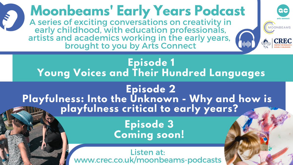 ArtsConnectWM's tweet photo. 🥳We are VERY excited to launch our Moonbeams' Early Years Podcast Series, in conjunction with @_CREC, the Centre for Research in Early Childhood!!

🥳Available now - pop the kettle on, relax, and listen here:
https://t.co/8nxMZoS3kP https://t.co/V7sqR0HlTK