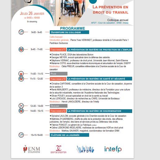 C'est demain !

 COLLOQUE ANNUEL Cour de cassation - AFDT - ENM - INTEFP
Lien Youtube du matin : lnkd.in/eVuaqWyW  
Accessible dès 9h00
Lien Youtube de l’après-midi : lnkd.in/eC9kyAr8 
Accessible dès 14h00