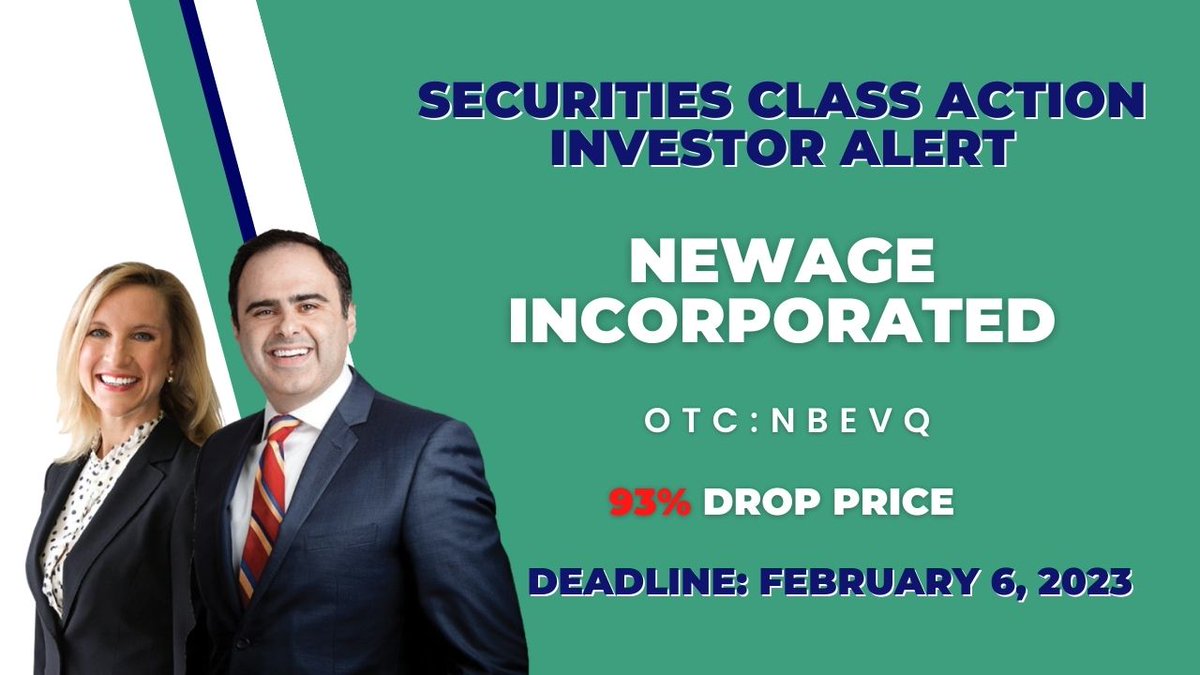 MergerAlerts's tweet image. NewAge Incorporated Securities Class Action Lawsuit $NBEVQ

Deadline Next Week February 6, 2023, Learn More 👉 bit.ly/NBEVQStock

#NASDAQ #NasdaqListed #InvestorAlerts #stocks #stockmarketnews #StocksInNews #NYSE #investing