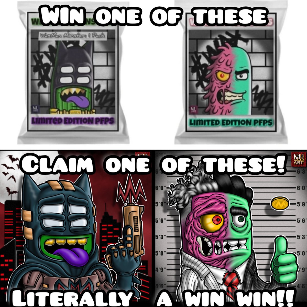 MindMaster Art (@eric_mindmaster) on Twitter photo #NFTGiveaways
2 winners will get an OG Bats MindMonster or an OG TwoFaced MindMonster!
To win just:
🔔Notifications on
💌 drop your $WAX addy
🫂Tag 2+
♻️RT, follow <a href="/Eric_MindMaster/">MindMaster Art</a>
& <a href="/nfthiveio/">NFTHive.io</a>
Drops on NFThive.io!
bit.ly/Batsy_TwoFaced
#waxwednesday #WAXP #NFTGiveaways
2 winners will get an OG Bats MindMonster or an OG TwoFaced MindMonster!
To win just:
🔔Notifications on
💌 drop your $WAX addy
🫂Tag 2+
♻️RT, follow <a href="/Eric_MindMaster/">MindMaster Art</a>
& <a href="/nfthiveio/">NFTHive.io</a>
Drops on NFThive.io!
bit.ly/Batsy_TwoFaced
#waxwednesday #WAXP