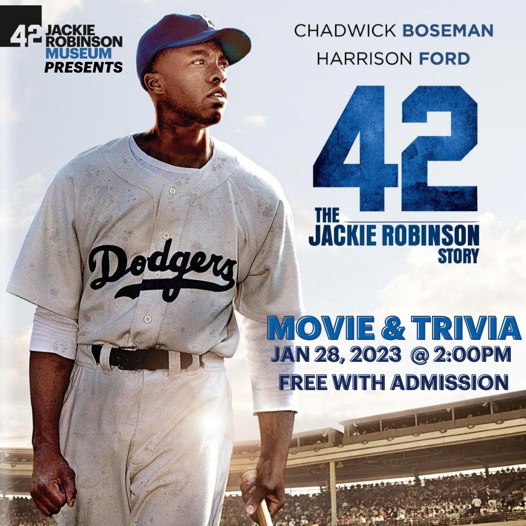 Join us for a screening of the feature film “42” surrounded by artifacts from Robinson’s life. You can also show off your Jackie Robinson knowledge and win prizes. Included with regular admission. Free for members. Link below for more details. jackierobinsonmuseum.org/visit/programs…