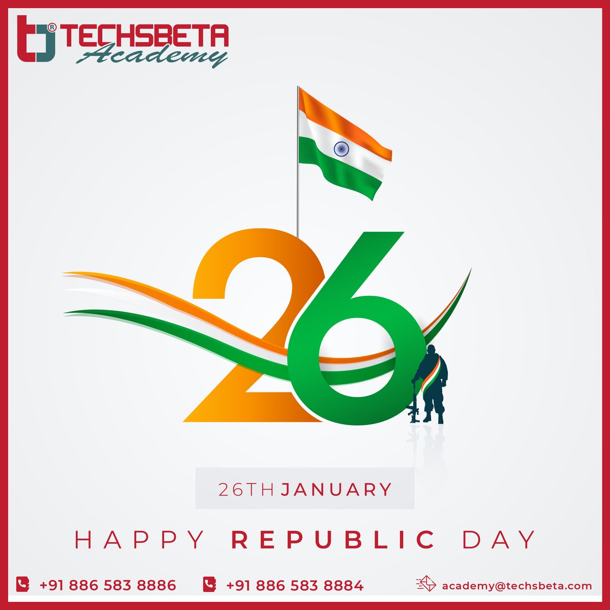 Techsbtaacademy's tweet image. 𝐀𝐬 𝐰𝐞 𝐜𝐞𝐥𝐞𝐛𝐫𝐚𝐭𝐞 𝐑𝐞𝐩𝐮𝐛𝐥𝐢𝐜 𝐃𝐚𝐲, 𝐥𝐞𝐭’𝐬 𝐩𝐥𝐞𝐝𝐠𝐞 𝐭𝐨 𝐩𝐫𝐨𝐭𝐞𝐜𝐭 𝐨𝐮𝐫 𝐧𝐚𝐭𝐢𝐨𝐧 𝐚𝐧𝐝 𝐢𝐭𝐬 𝐟𝐥𝐚𝐠. 𝐇𝐚𝐩𝐩𝐲 𝐑𝐞𝐩𝐮𝐛𝐥𝐢𝐜 𝐃𝐚𝐲 𝟐𝟎𝟐𝟑!  🇮🇳 
 #RepublicDayIndia #Celebration #Republicday2023 #AzadiKaAmritMahotsav #IncredibleIndia