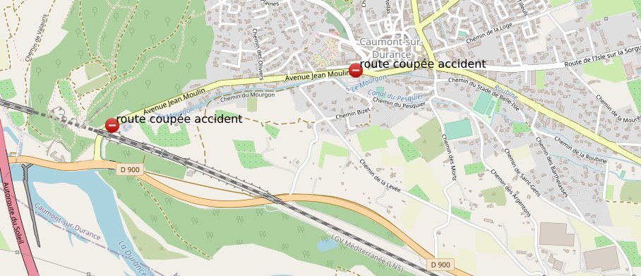 ⚠️Accident à #Caumont sur durance ⚠️ 
Circulation bloquée sur l'avenue Jean Moulin.
Merci d'éviter le secteur. La D900 reste accessible par d'autres accès.
Restez prudents.