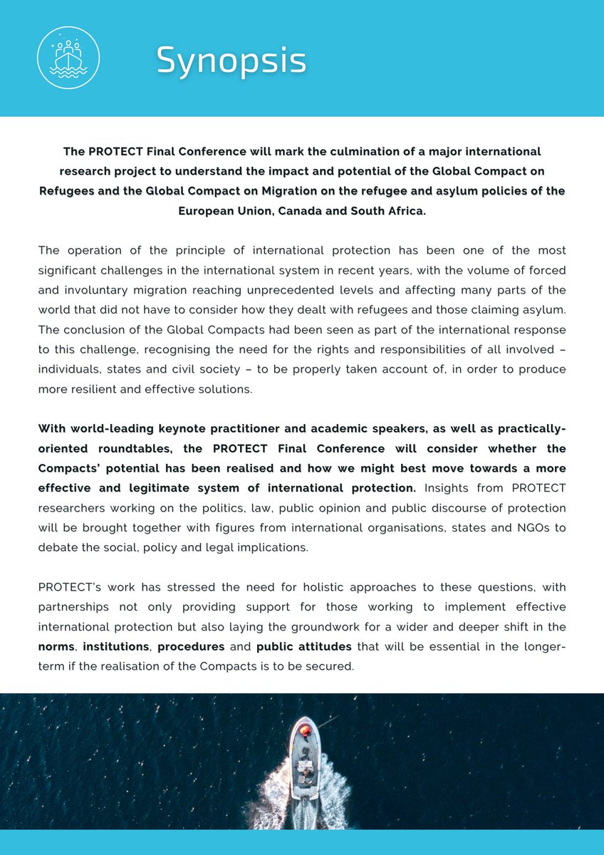 The sign-up for our final conference “SAFEGUARDING THE RIGHT TO INTERNATIONAL PROTECTION” is now open! forms.gle/9DoHJxRS554GBw…
<a href="/REA_research/">European Research Executive Agency</a> #H2020 

For more details and the conference program, please visit our website: protectproject.w.uib.no/protect-final-…