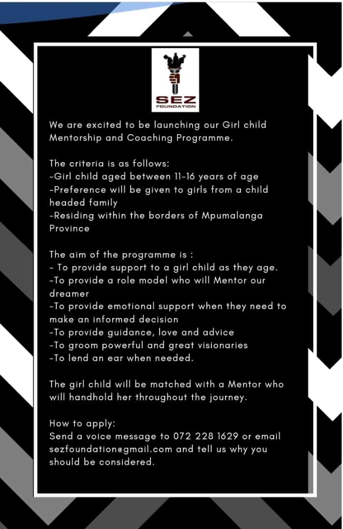 sezfoundation's tweet photo. We are excited to introduce our GIRL CHILD EMPOWERMENT PROGRAMME .We are still inviting interested women to volunteer as Mentors.Dear girl child you are never alone,someone loves you and is there for you anytime you encounter difficulties.More details below.
#creatingdreamers https://t.co/iyL2MB78dp