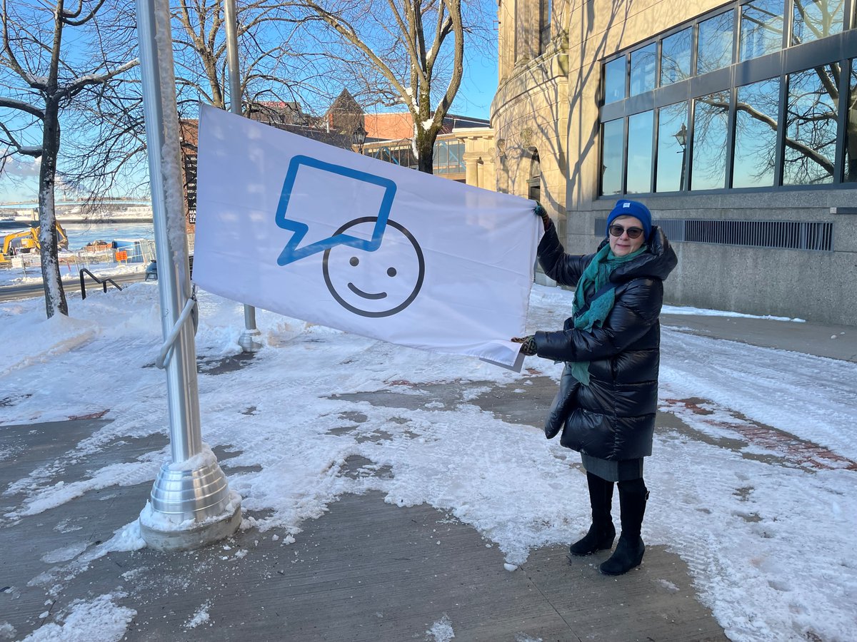 Mayor <a href="/DonnaReardonSJ/">Mayor Donna Noade Reardon</a> raised the  #BellLetsTalk flag this morning in front of City Hall. The City of Saint John encourages staff and residents to join the conversation on mental health. Visit bellletstalk.ca.