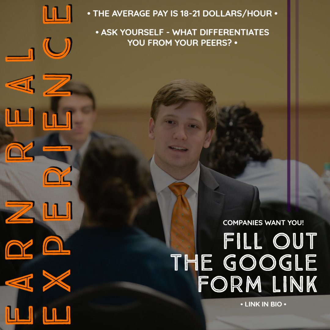 Calling all Clemson IE undergraduates:
More than 70 positions are available for Industrial Engineering students for the Summer or Fall terms 
Use the Google Form link located here to sign up: docs.google.com/forms/d/e/1FAI…