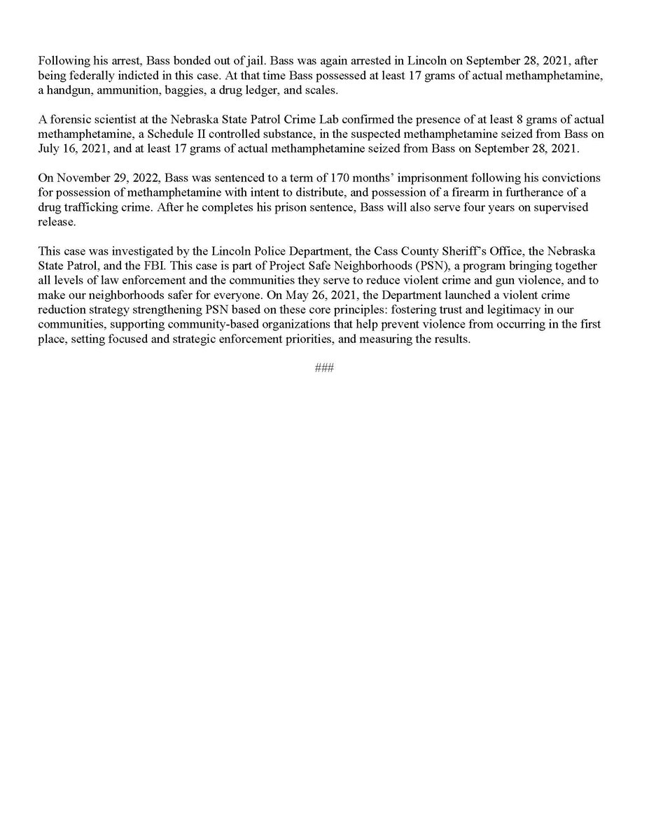 2/2 This case was investigated by the <a href="/Lincoln_Police/">Lincoln Police</a>  <a href="/SheriffCassCo/">Cass County Sheriff</a> <a href="/NEStatePatrol/">Nebraska State Patrol</a> <a href="/FBIOmaha/">FBI Omaha</a>  
This case is part of Project Safe Neighborhoods