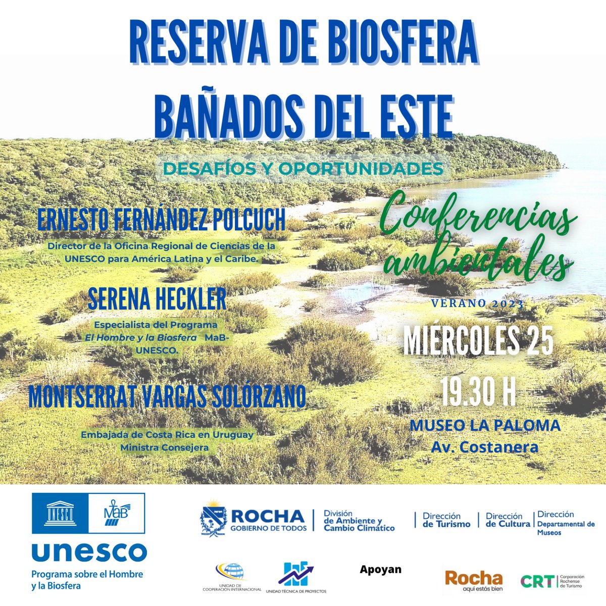 AmbienteRocha's tweet photo. La #reservabiosfera Bañados del Este, una conferencia de nivel internacional. El director de @UNESCOmvdo y la embajada de Costa Rica en Uruguay. Más que una reserva. Un laboratorio natural y social. Conciliar producción sostenible y conservación. @alejoumpierrez @unescouy https://t.co/vFZVGdqx3H